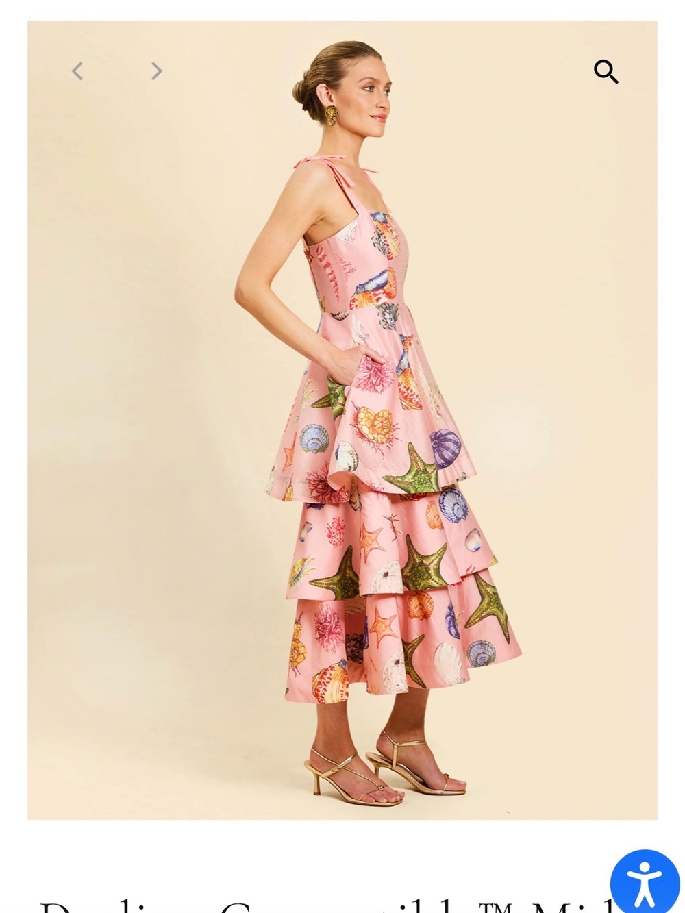 NWT MESTIZA Pink Tiered Seashell Print Midi Dress with Tie